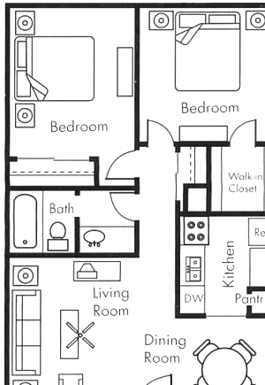 Two Bedroom One Bathroom 740 Sq Ft